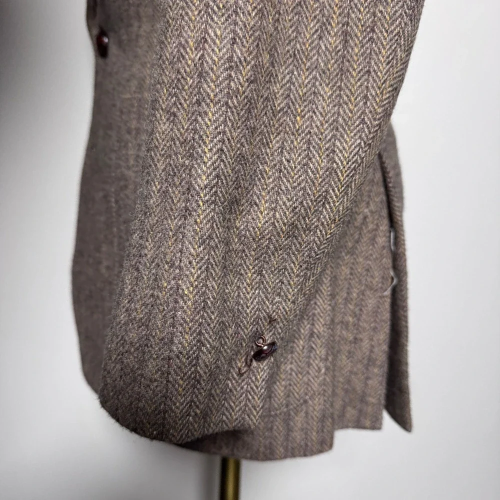 Michel Rene Blazer Mens 38R Brown Herringbone Wool 2-Button Sport Coat